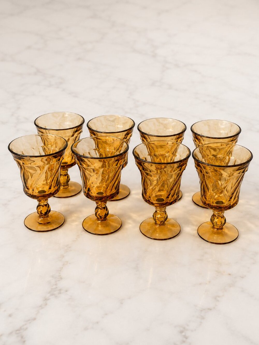 8  Fostoria Jamestown Amber VTG 1970’s Goblets water glasses, tea glasses
